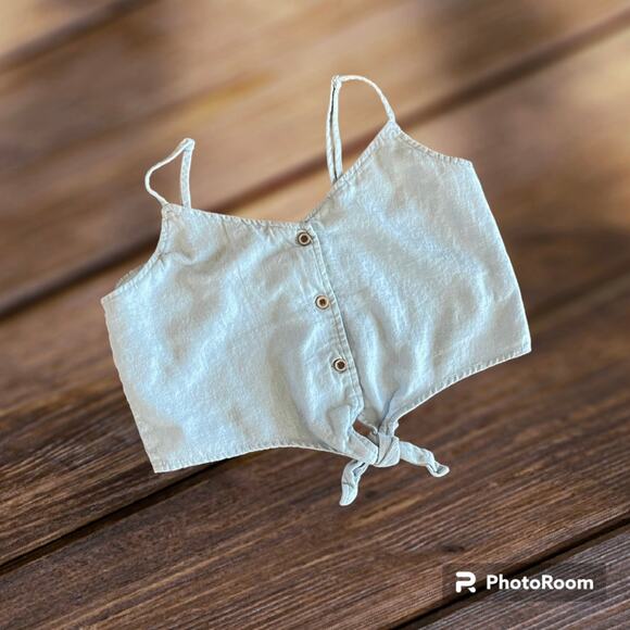 Garage Linen Crop Women's Light Blue Sleeveless Blouse Size XS - Picture 1 of 5